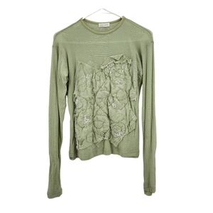 Krista Larson Vintage Women's Peasant Quilted Fabric Long Sleeve Mesh Top - OS